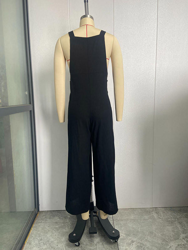 Split-Joint Pleated Wide Leg Sleeveless Square-neck Overalls