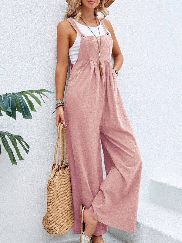 Split-Joint Pleated Wide Leg Sleeveless Square-neck Overalls