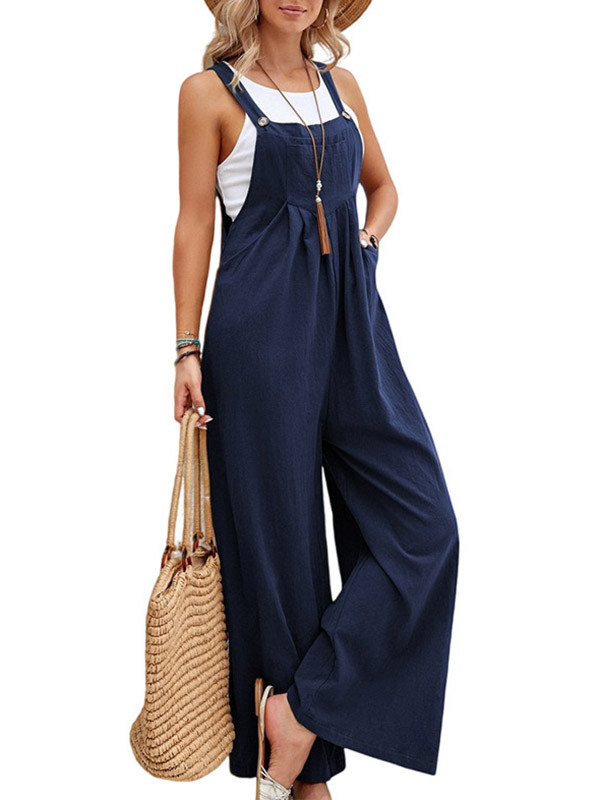 Split-Joint Pleated Wide Leg Sleeveless Square-neck Overalls