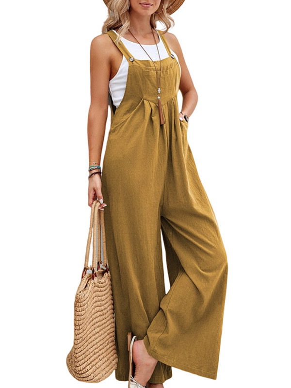 Split-Joint Pleated Wide Leg Sleeveless Square-neck Overalls