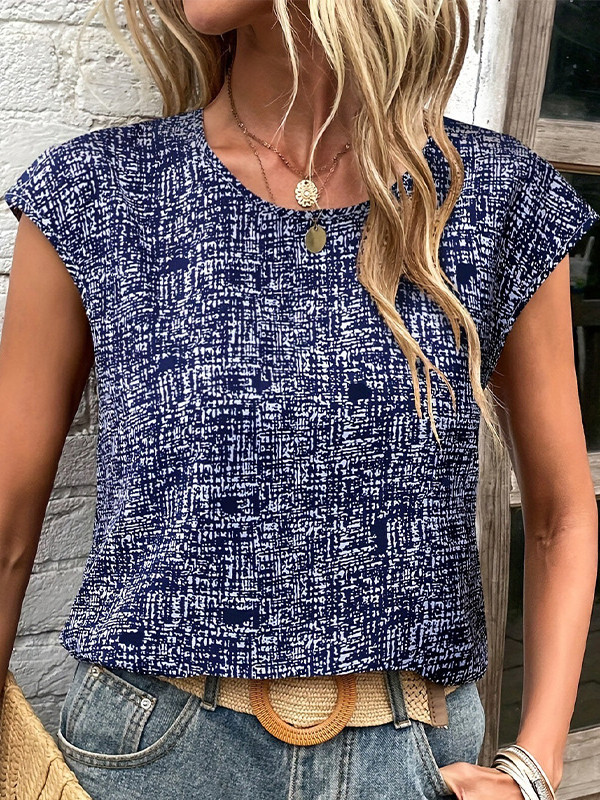 Plaid Short Sleeves Loose Round-Neck T-Shirts Tops