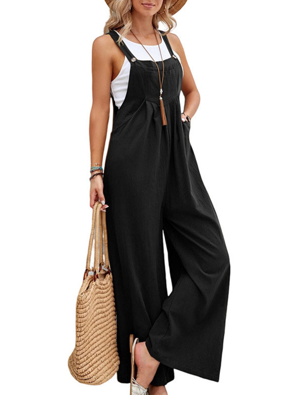 Split-Joint Pleated Wide Leg Sleeveless Square-neck Overalls