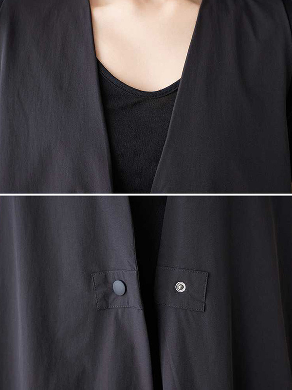 Solid Color Pockets Pleated Buttoned Sleeveless Loose V-Neck Vest Outerwear Midi Dresses