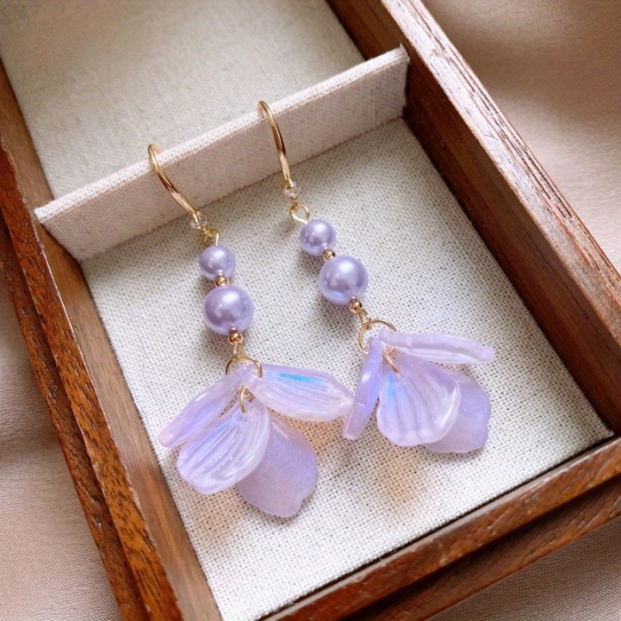 2pcs Elegant Vintage Flower Tassel Earrings with Imitation Pearl Beads & Iridescent Pastel Pink to Blue Gradient - Lightweight Durable Design for Daily Wear, Teacher's Day, Graduation Gifts - Women's Fashion Jewelry, Versatile Fashion Piece | Retro Style Accessory | Delicate Craftsmanship, Beaded Earrings