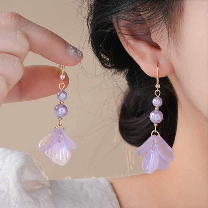 2pcs Elegant Vintage Flower Tassel Earrings with Imitation Pearl Beads & Iridescent Pastel Pink to Blue Gradient - Lightweight Durable Design for Daily Wear, Teacher's Day, Graduation Gifts - Women's Fashion Jewelry, Versatile Fashion Piece | Retro Style Accessory | Delicate Craftsmanship, Beaded Earrings