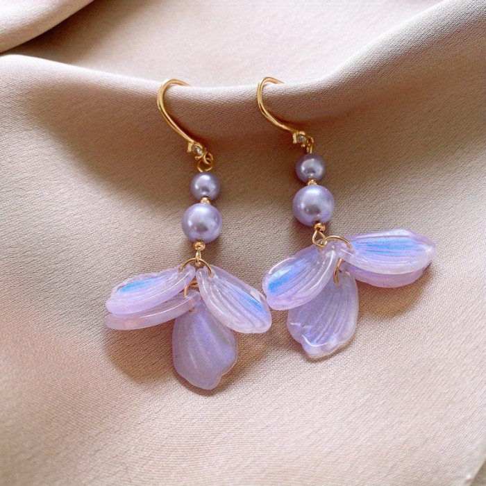 2pcs Elegant Vintage Flower Tassel Earrings with Imitation Pearl Beads & Iridescent Pastel Pink to Blue Gradient - Lightweight Durable Design for Daily Wear, Teacher's Day, Graduation Gifts - Women's Fashion Jewelry, Versatile Fashion Piece | Retro Style Accessory | Delicate Craftsmanship, Beaded Earrings