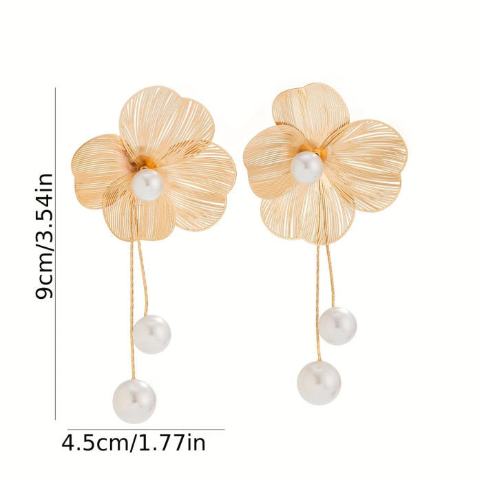 A Pair Of Sweet And Elegant Earrings With Imitation Pearl Flowers And Tassels For Women's Holidays, Birthdays, Dates, Dance Parties, Vacations, Shopping, Daily Commuting Accessories