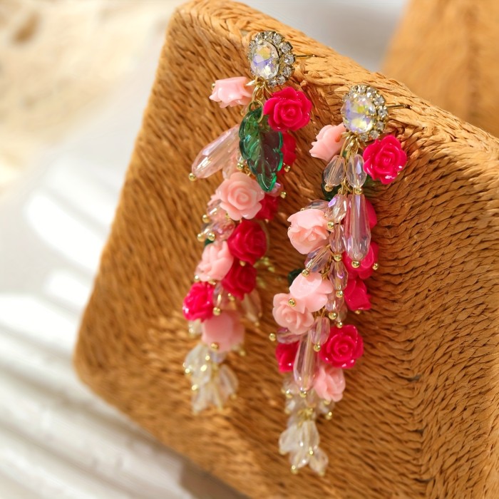 1 Pair of Spring\u002FSummer Pastoral Vacation Style Sweet Daily Matching Tassel Artificial Flower Earrings