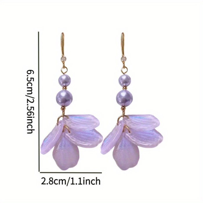 2pcs Elegant Vintage Flower Tassel Earrings with Imitation Pearl Beads & Iridescent Pastel Pink to Blue Gradient - Lightweight Durable Design for Daily Wear, Teacher's Day, Graduation Gifts - Women's Fashion Jewelry, Versatile Fashion Piece | Retro Style Accessory | Delicate Craftsmanship, Beaded Earrings