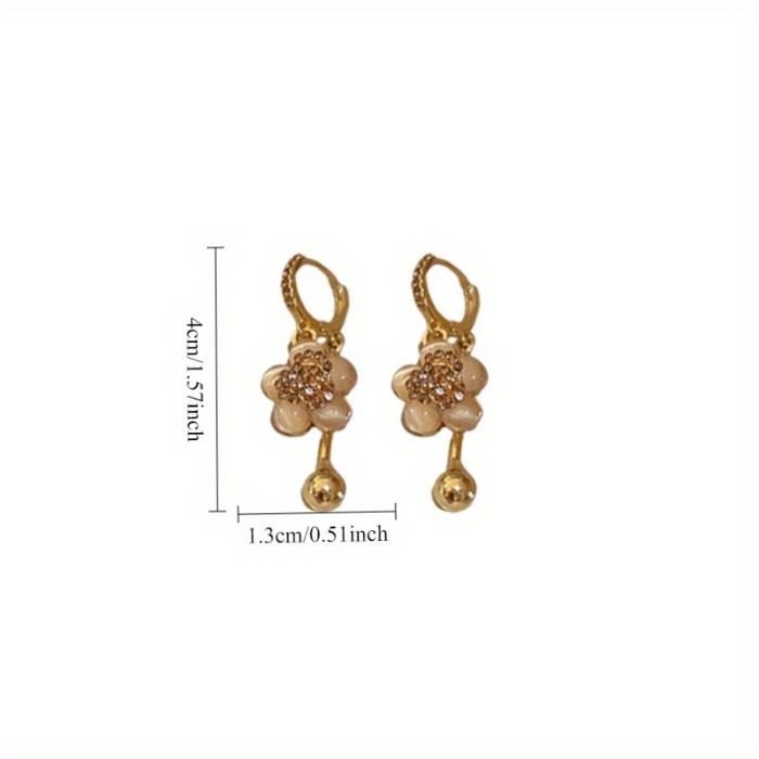 1 Pair Luxury Glitter Rose Flower Tassel Ball Earrings, Alloy with Stainless Steel Posts, Rhinestone Mosaic, Non-Feather, for Daily and Banquet Occasions, All-Season Wear