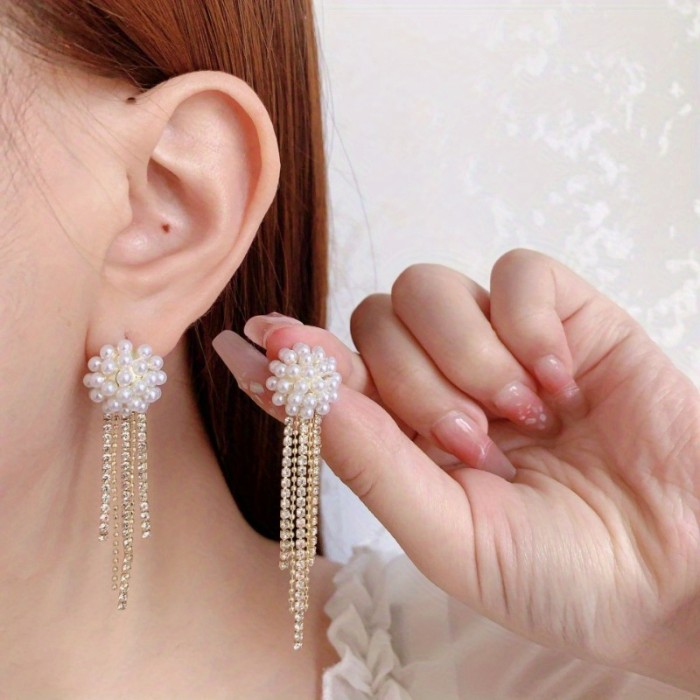Elegant Pearl and Tassel Earrings for Women – Unique Bohemian Design, Golden-Tone Finish, Perfect for Parties, Gifts, and Casual Attire, Everyday Earrings | Sophisticated Jewelry | Goldtone Alloy