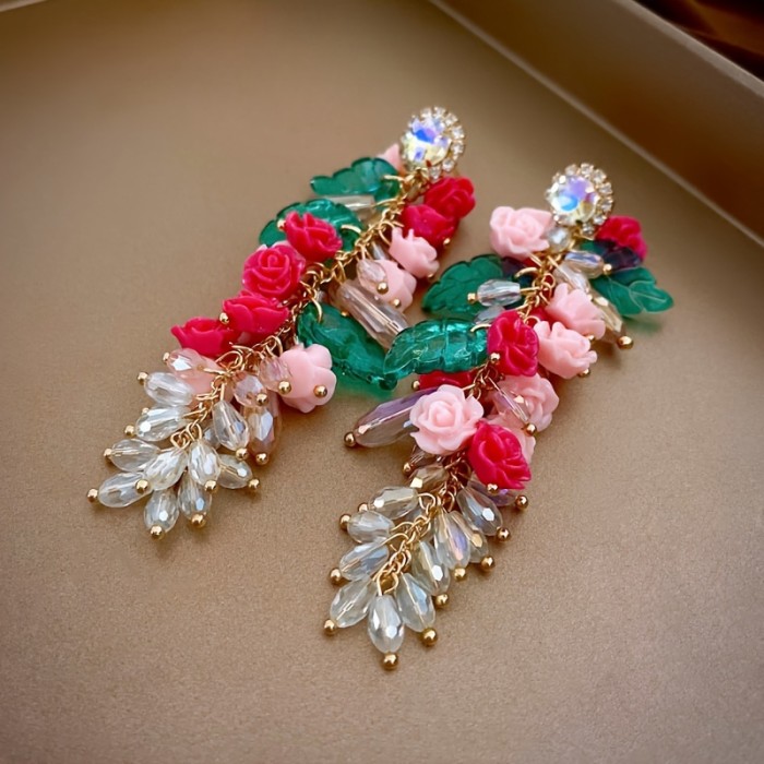 1 Pair of Spring\u002FSummer Pastoral Vacation Style Sweet Daily Matching Tassel Artificial Flower Earrings