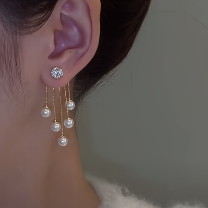 2pcs Tassel Sparkling Decorative Drop Earrings Earrings Clip Elegant And Fashionable Style for Valentine's Day And Mother's Day, Versatile And Easy to Wear, Can Be Paired with Any Eye Wear, Dating Wedding Long Drop Earrings
