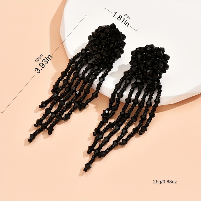 2pcs Elegant Long Tassel Beaded Earrings for Women – Handcrafted White Floral Design with Delicate Beads, Stainless Steel Posts, Perfect for Casual Attire or Vacation Accessories, Novelty Earrings