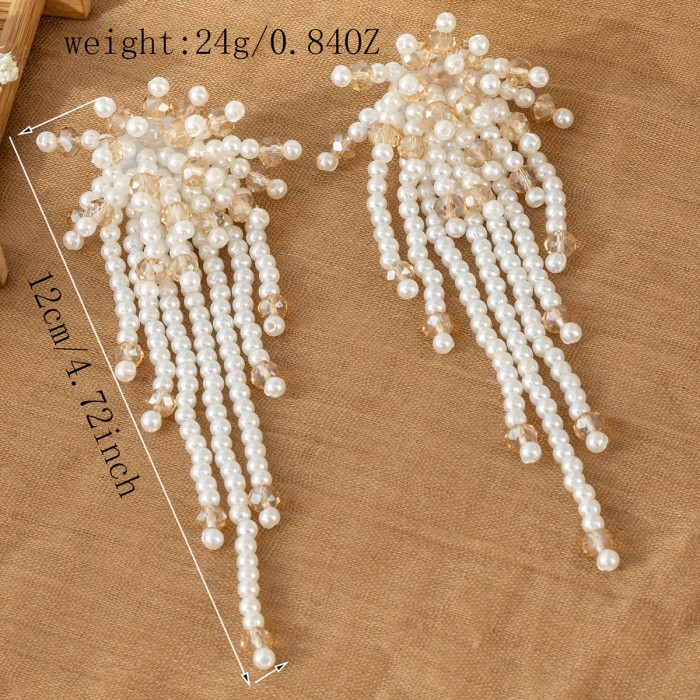 Handmade Beaded Flower Shape Tassel Earrings Long Shiny Personality High-end Atmosphere with Dress Wedding Important Occasions Earrings for Women
