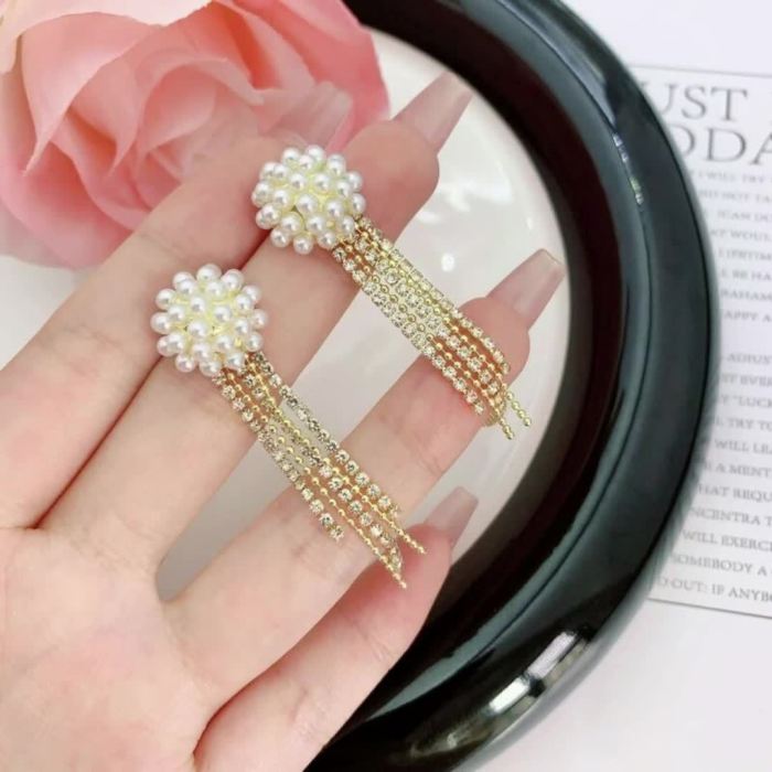 Elegant Pearl and Tassel Earrings for Women – Unique Bohemian Design, Golden-Tone Finish, Perfect for Parties, Gifts, and Casual Attire, Everyday Earrings | Sophisticated Jewelry | Goldtone Alloy