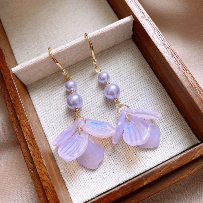 2pcs Elegant Vintage Flower Tassel Earrings with Imitation Pearl Beads & Iridescent Pastel Pink to Blue Gradient - Lightweight Durable Design for Daily Wear, Teacher's Day, Graduation Gifts - Women's Fashion Jewelry, Versatile Fashion Piece | Retro Style Accessory | Delicate Craftsmanship, Beaded Earrings