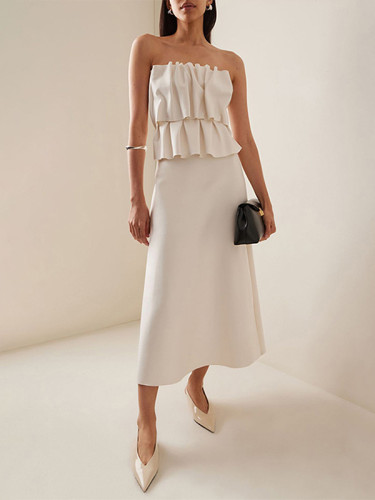 Solid Color Ruffled Tube Maxi Dresses