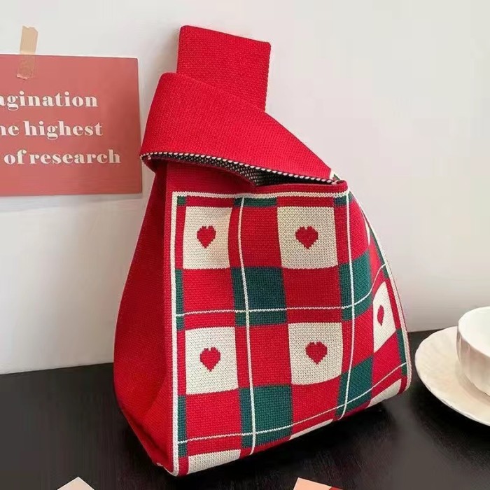 Geometric Contrast Color Woven Handbag