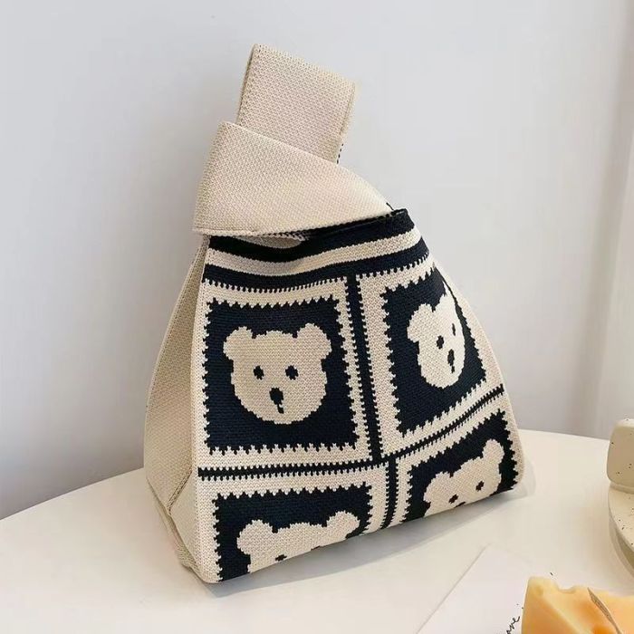 Geometric Contrast Color Woven Handbag