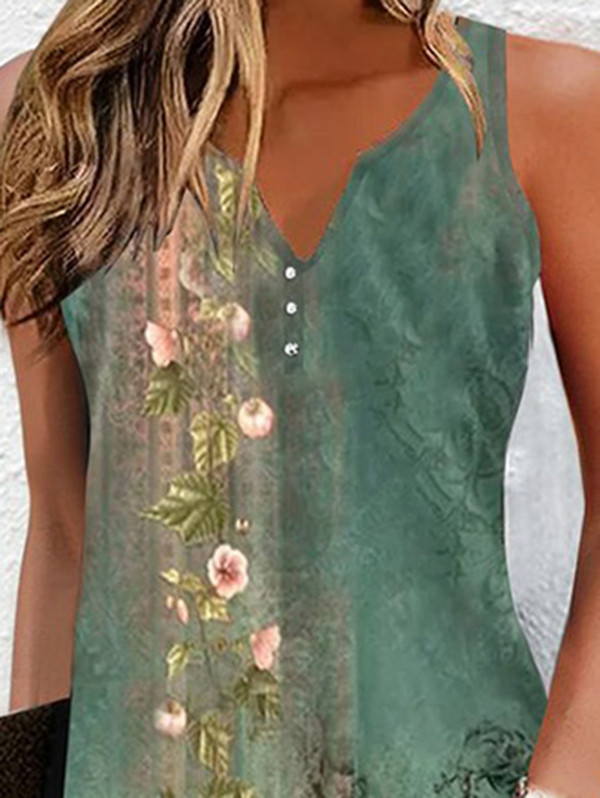 Floral Printed Split-Joint Loose Plus Size V-neck Mini Dresses