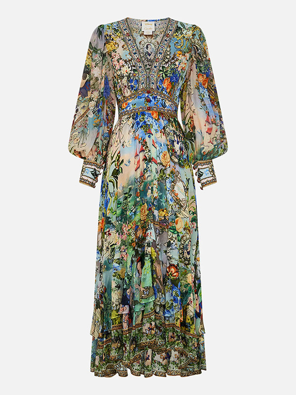 Floral Printed Long Sleeves Ruffled Elegant Maxi Dresses