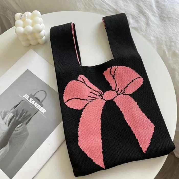 Geometric Contrast Color Woven Handbag