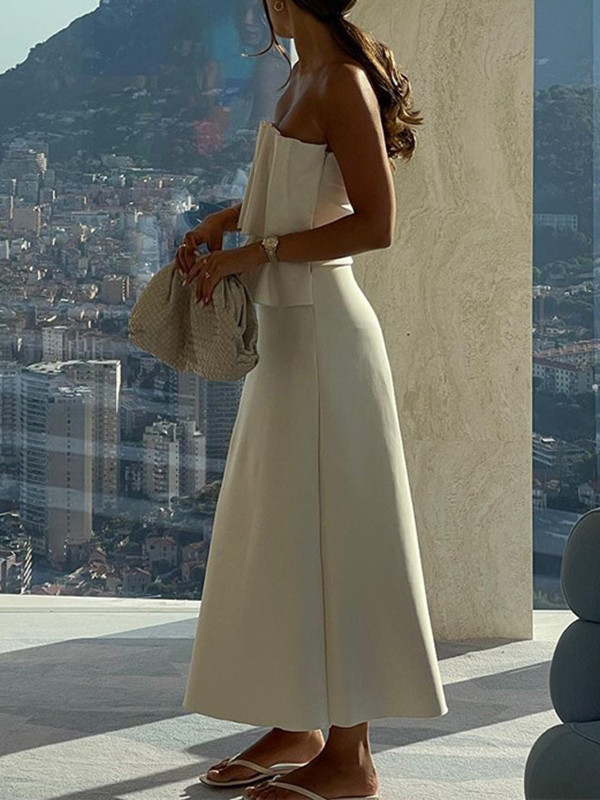 Solid Color Ruffled Tube Maxi Dresses