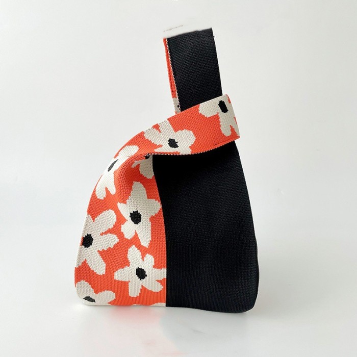 Geometric Contrast Color Woven Handbag