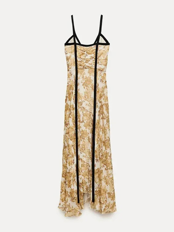 Floral Printed Sleevless Spaghetti-Neck Elegant Wrap Maxi Dresses