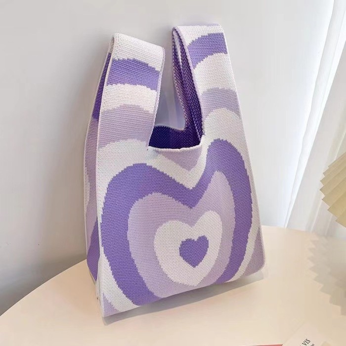 Geometric Contrast Color Woven Handbag