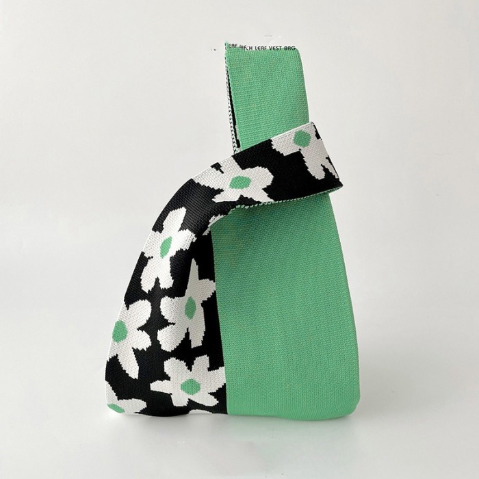 Geometric Contrast Color Woven Handbag