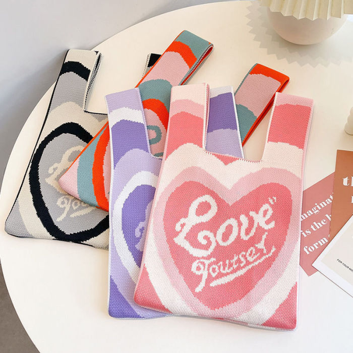 Geometric Contrast Color Woven Handbag