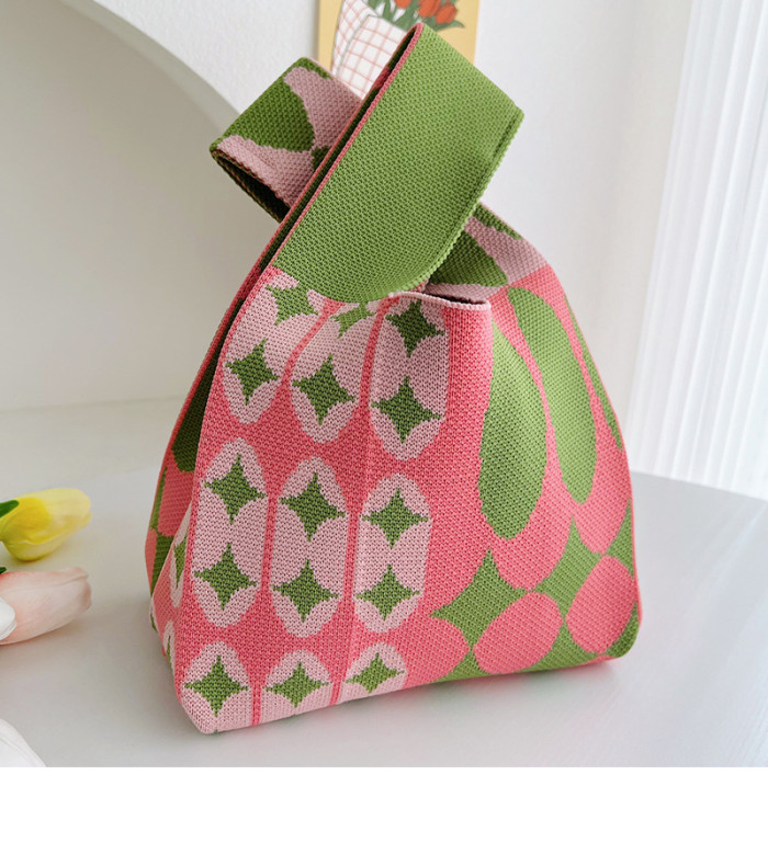 Geometric Contrast Color Woven Handbag