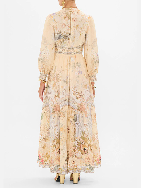 Floral Printed Long Sleeves Ruffled Elegant Maxi Dresses