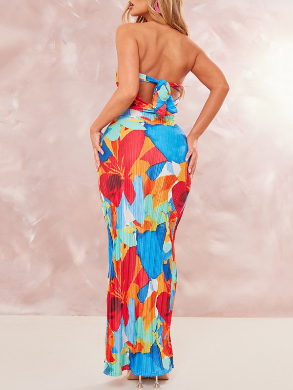 Flower Printed Tube Wrap Maxi Dresses