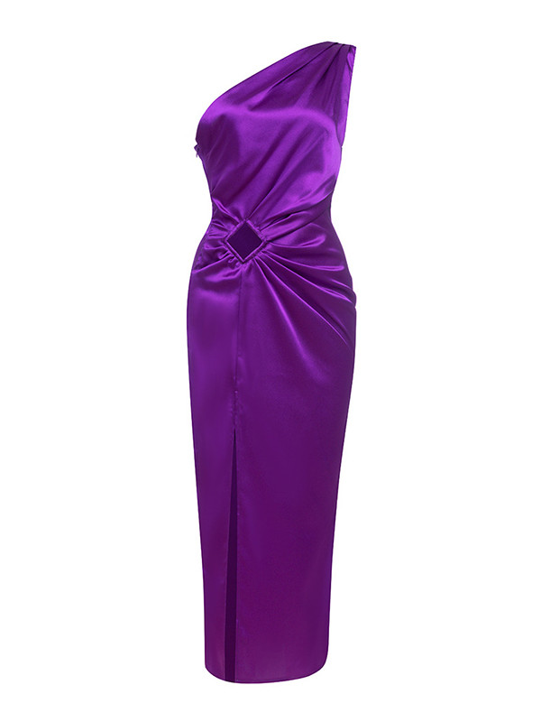 Solid Color Off-The-Shoulder Sleeveless Asymmetric Wrap Evening Maxi Dresses