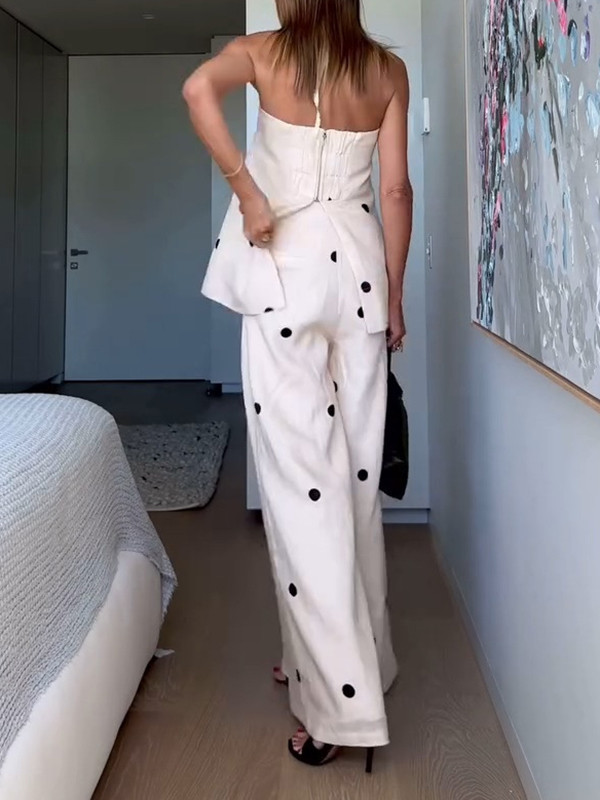 Tube Tops & Wide-Leg Pants Polka Dot Two-Piece Sets