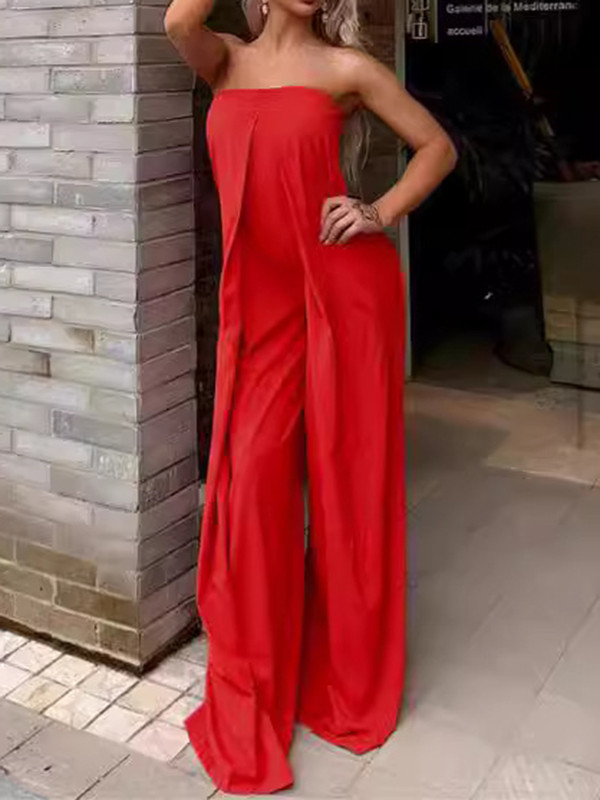 Solid Color Sleeveless Tube Straight Leg Elegant Jumpsuits