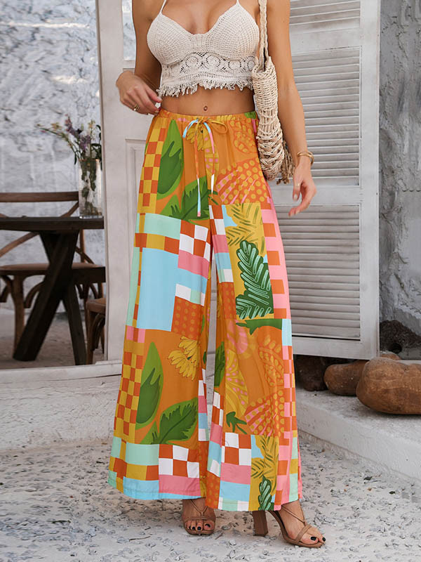 Contrast Color Drawstring Pockets High Waisted Loose Trousers Pants