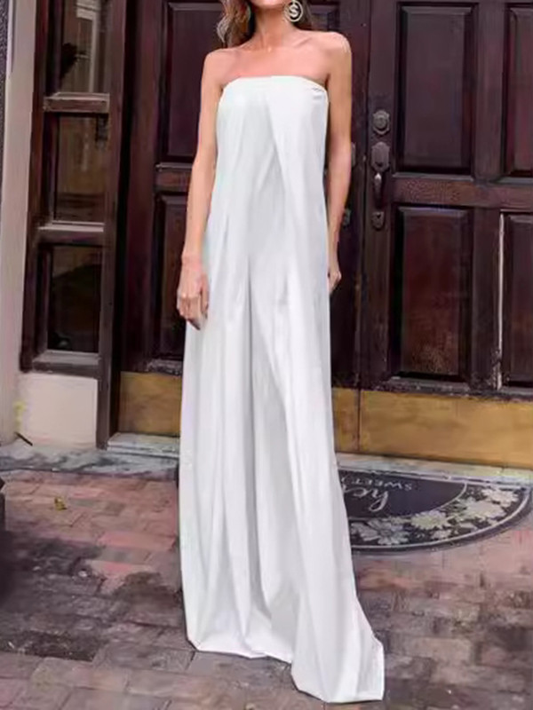 Solid Color Sleeveless Tube Straight Leg Elegant Jumpsuits