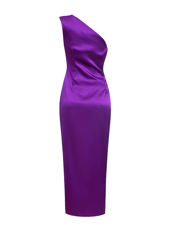 Solid Color Off-The-Shoulder Sleeveless Asymmetric Wrap Evening Maxi Dresses