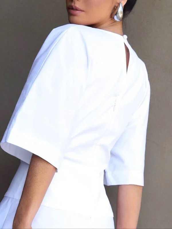Solid Color Zipper Half Sleeves Loose Round-Neck Maxi Dresses