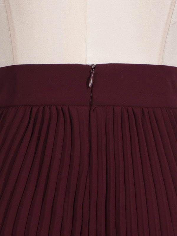 Off-The-Shoulder Flared Sleeves Solid Color Split-Joint Zipper Blouses&Shirts Tops + Pleated A-Line Skirts Bottom Two Pieces Set
