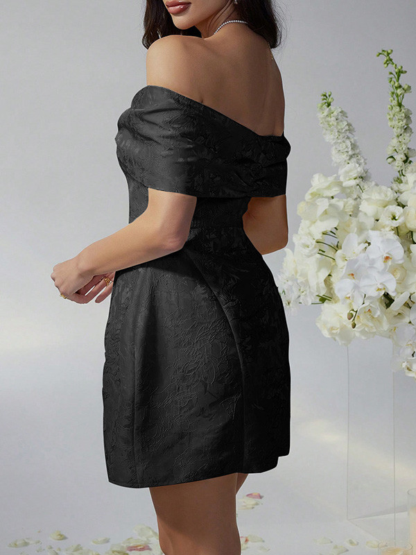 Solid Color A-Line High Waisted Off-The-Shoulder Mini Dresses