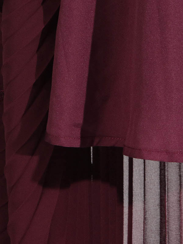 Off-The-Shoulder Flared Sleeves Solid Color Split-Joint Zipper Blouses&Shirts Tops + Pleated A-Line Skirts Bottom Two Pieces Set