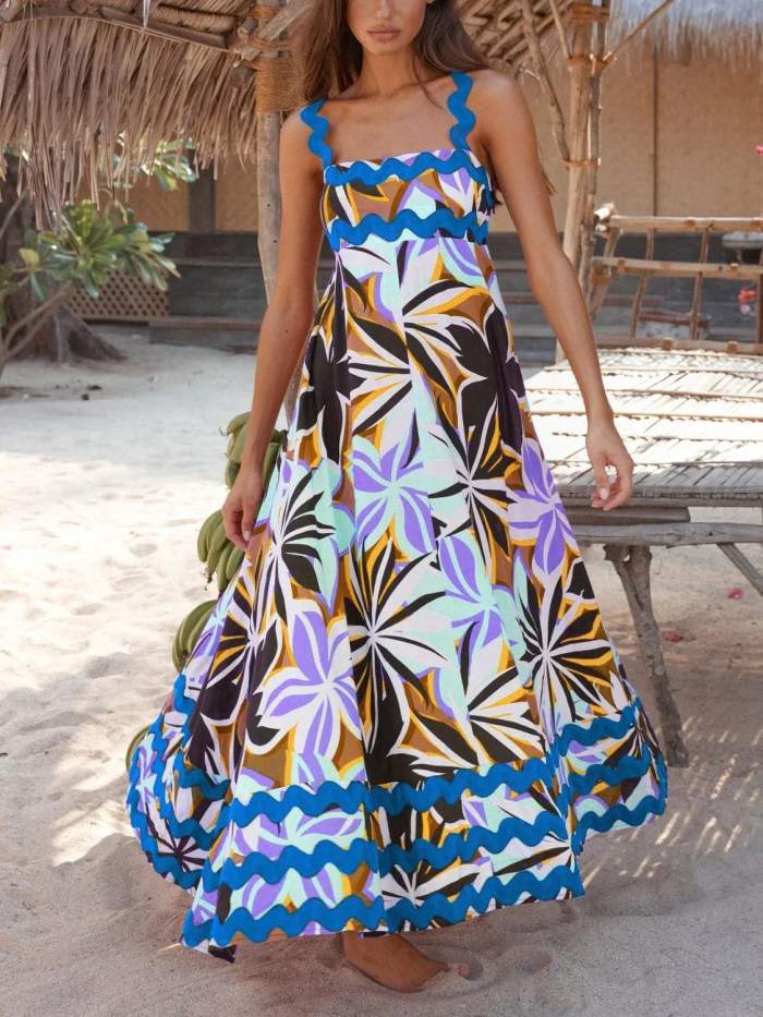 Printed Square Neck Maxi Cami Dress
