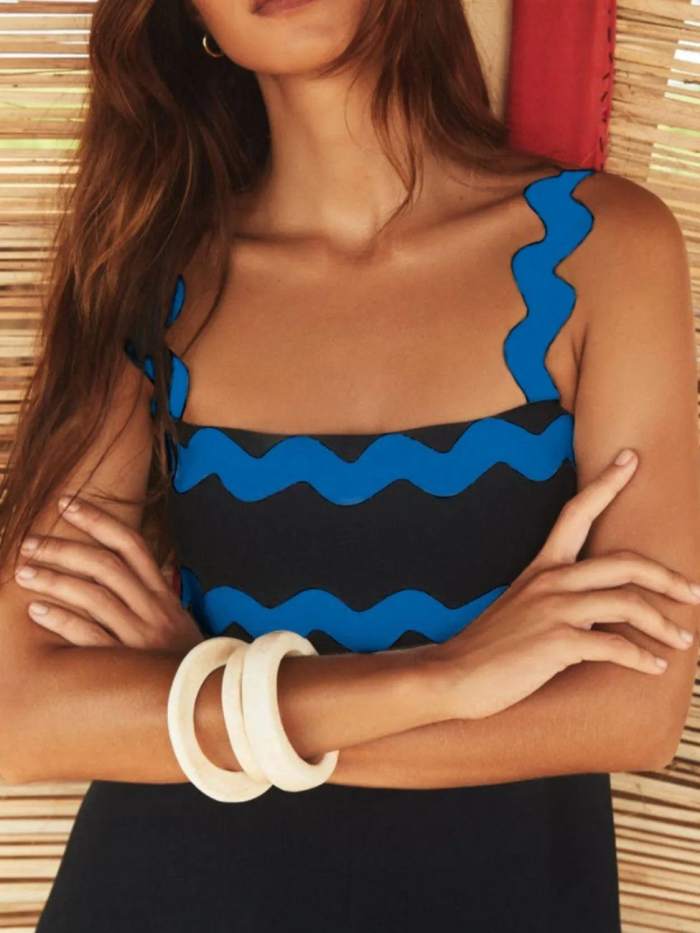 Contrast Trim Square Neck Maxi Cami Dress