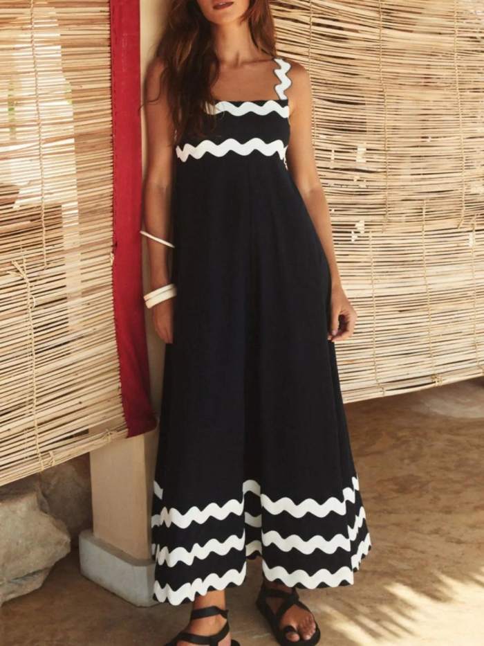 Contrast Trim Square Neck Maxi Cami Dress