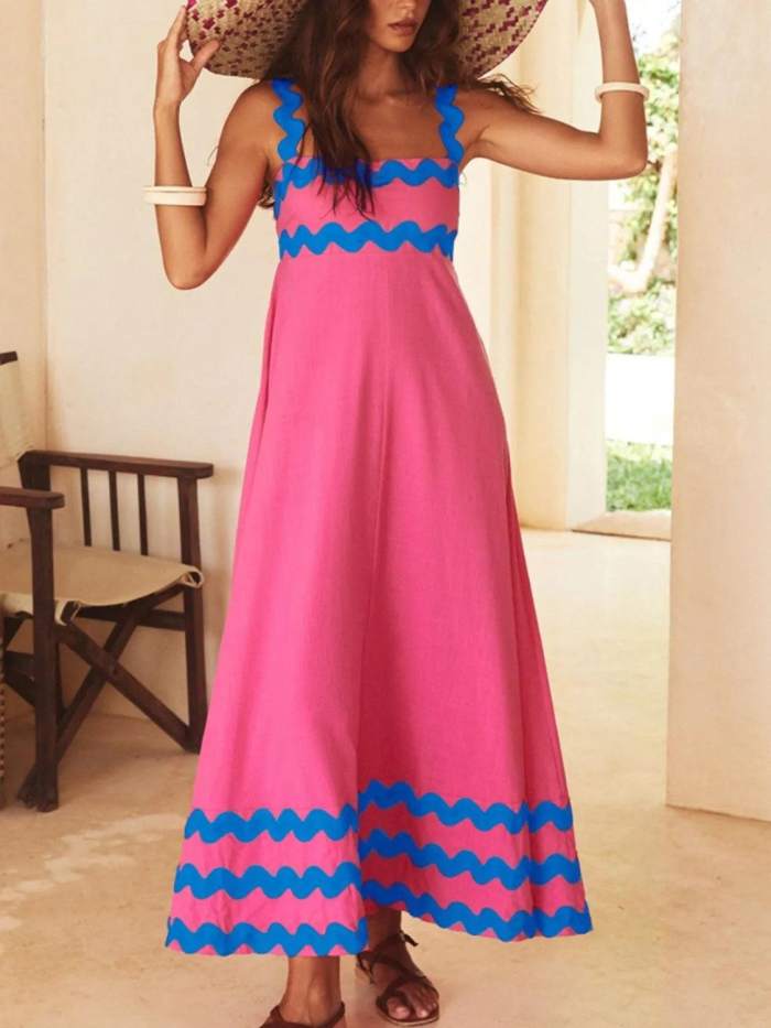 Contrast Trim Square Neck Maxi Cami Dress